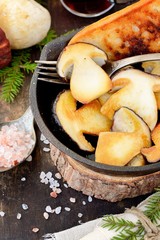 Mushroom Boletus over Wooden Background