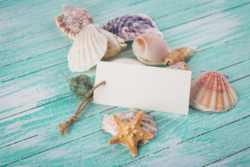 Marine items  on wooden background.