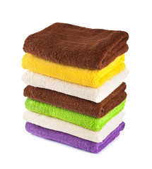 Obraz na płótnie Canvas Stack of clean fresh towels isolated on white background
