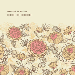 Vintage brown pink flowers horizontal frame seamless pattern