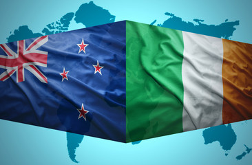 Waving New Zealand and Irish flags
