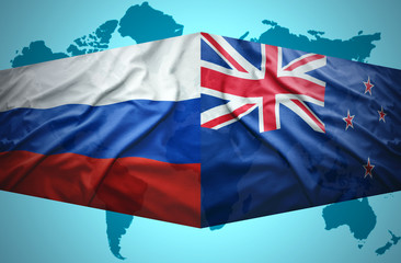 Waving New Zealand and Russian flags