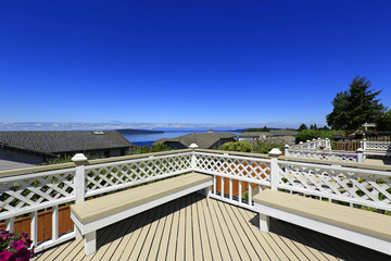 Beautiful deck with scenic bay view