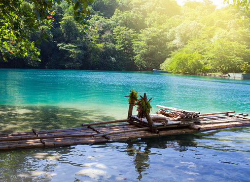 Raft On The Bank Of The Blue Lagoon, Jamaica..