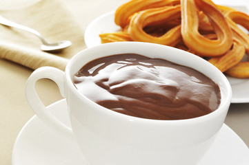 churros con chocolate, a typical Spanish sweet snack