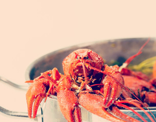Boiled crayfish in pan