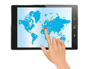 tablet  with hand, vector