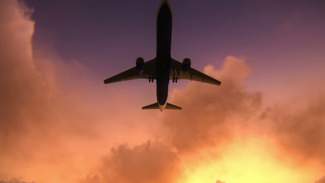 Plane taking off at dusk or dawn