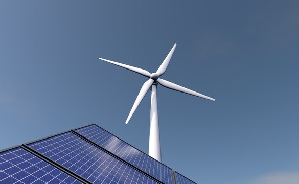 Zonnecellen met pv-paneel op de achtergrond
