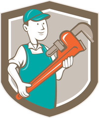 Plumber Monkey Wrench Shield Cartoon