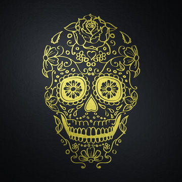golden mexican sugar skull