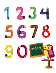 cartoon owl teaching numbers mathematics