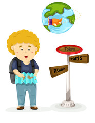 tourist boy looking map