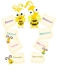 cartoon bees with opposite words