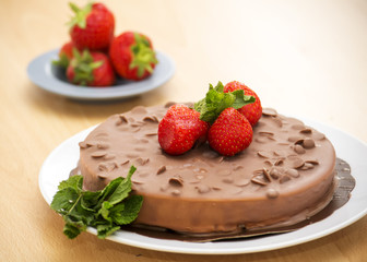 Chocolate cake with strawberries