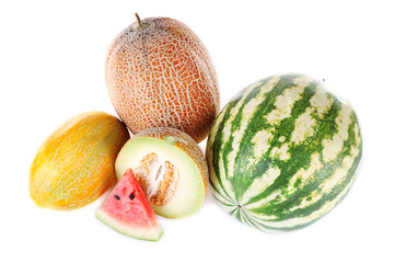 Melons and watermelon isolated on white
