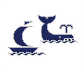 Naklejka premium Whale and yacht