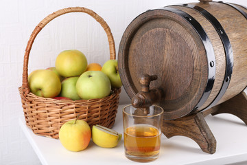 Still life with tasty apple cider and fresh apples