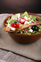 Bowl of Greek salad served