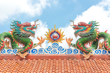 The golden China dragon,Chinese temple in Thailand.