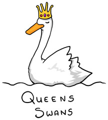 Queens swan, crowned funny swan character