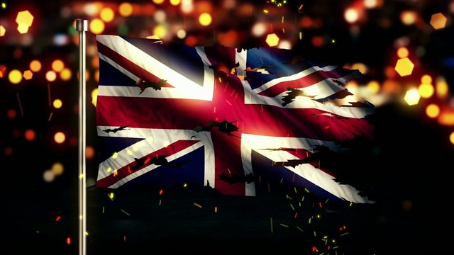 England UK Flag Torn Burned War Freedom Loop Animation