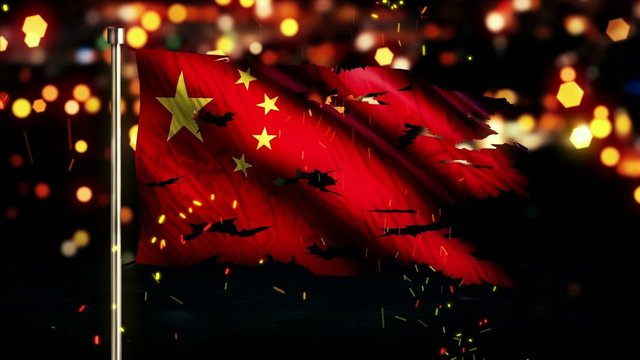 China Flag Torn Burned War Freedom Loop Animation