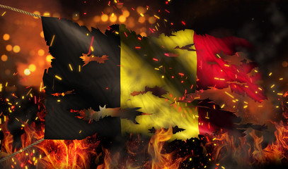 Belgium Burning Fire Flag War Conflict Night 3D