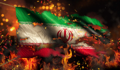 Iran Burning Fire Flag War Conflict Night 3D - 69743950