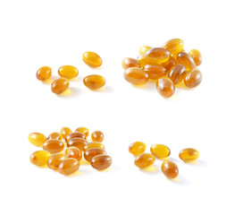 Cod liver oil omega 3 gel capsules  on white