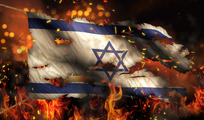Israel Burning Fire Flag War Conflict Night 3D