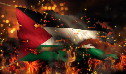 Palestine Burning Fire Flag War Conflict Night 3D
