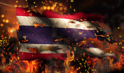 Thailand Burning Fire Flag War Conflict Night 3D
