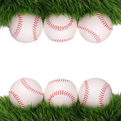 Baseball. Balls on Green Grass isolated on white