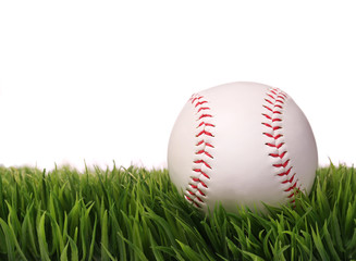 Baseball on Green Grass, isolated on white.