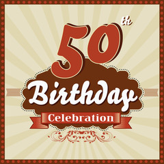 50 years celebration, 50th happy birthday retro style card