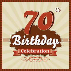 70 years celebration, 70th happy birthday retro style card