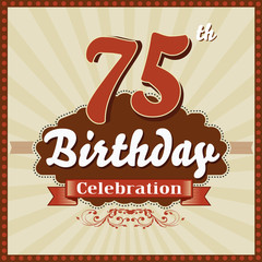 75 years celebration, 75th happy birthday retro style card