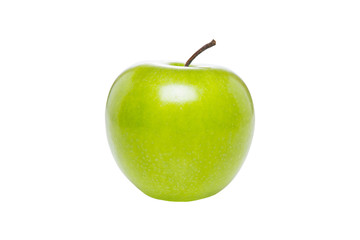 Low angle of fresh green apple, isolated on white background