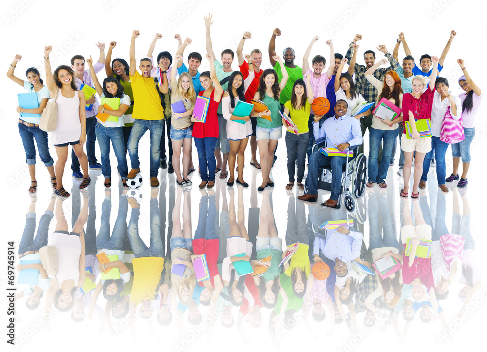 Poster Group of High School Students with Arms Raised