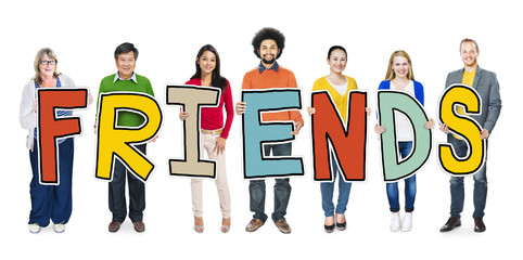 Group of Diverse People Holding Word Friends
