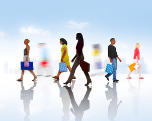 Fototapeta premium Group of People Walking with Shopping Bags