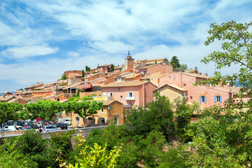 Fototapeta premium Roussillon village against cloudy sky, Provence, France