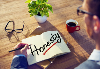 A Man Brainstorming about Honesty Concept