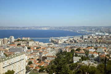Fototapeta na wymiar The view of Marseille from Basilica Notre-Dame of the Garde