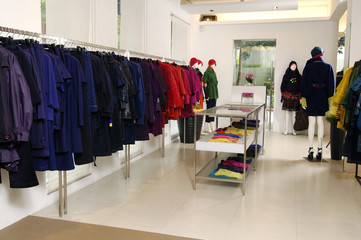 Designer clothes lined up in store