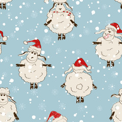 Seamless pattern of funny New Year sheep