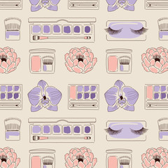 Woman beauty products for make up seamless pattern