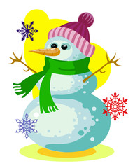 Funny snowman for Christmas greetings card