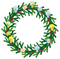 Naklejka premium Christmas round garlandwith candles